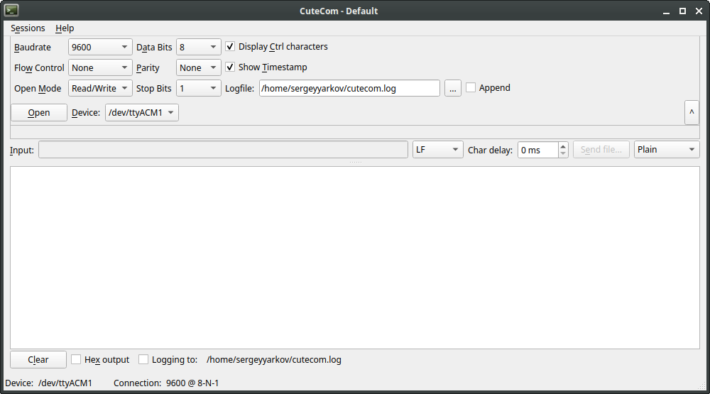 Settings for opening a serial port